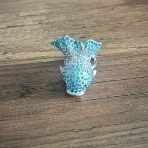 Blue Crystal 3d fish ring size 7